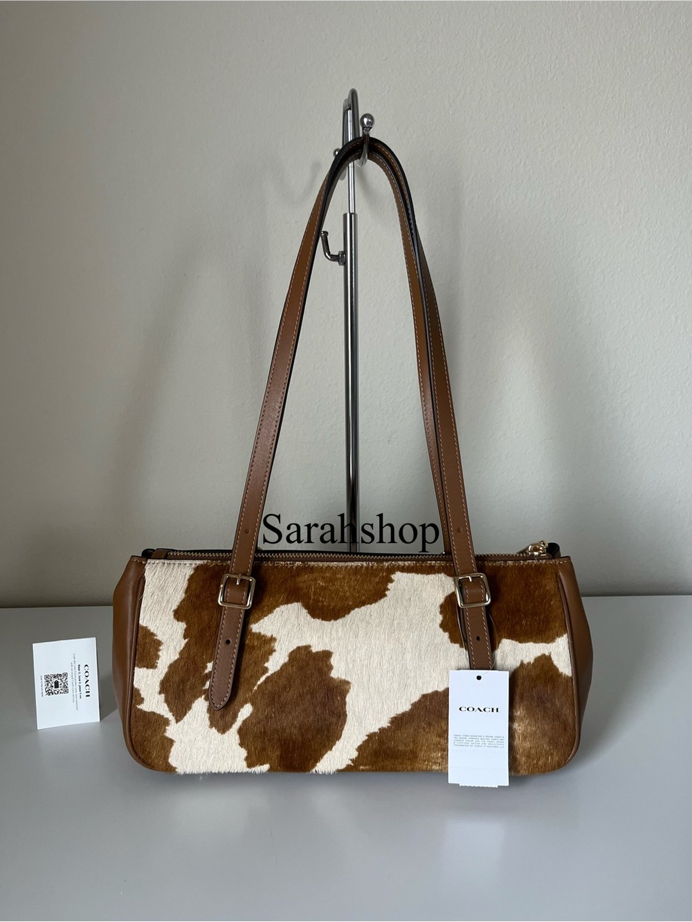 ✅Coach Asher Shoulder Bag In Haircalf With Cow Print - Picture 2 of 10